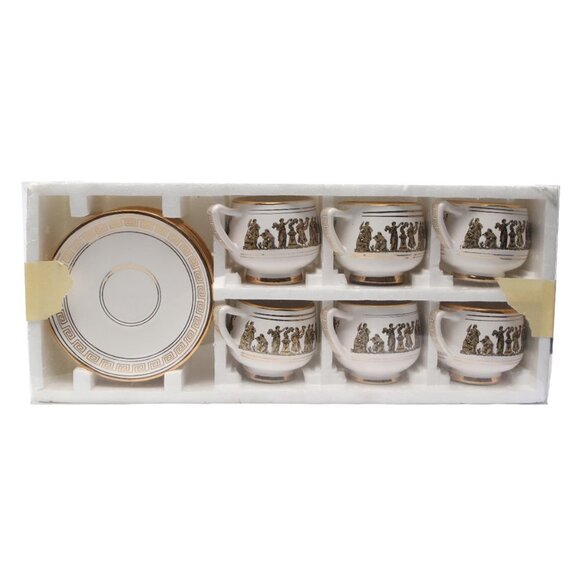 Vintage Arguros 24K Gold Greek Ceramic Cup & Saucer Set Handmade Greece White - Picture 2 of 15